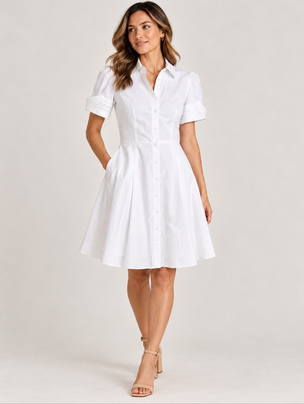 White Button-Front Shirt Dress